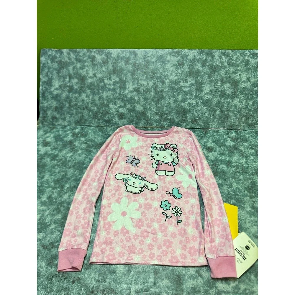 Sanrio Hello Kitty Pink & Pastel Floral Long Sleeve Tops size 8